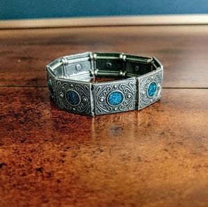 Vintage Silver Bracelet - Blue Accent